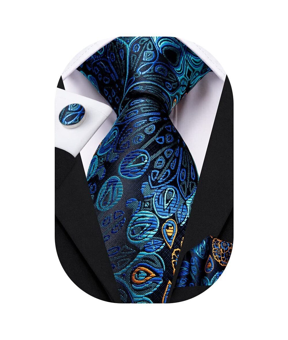 2282 Silk Paisley Ties Necktie Pocket Square Cufflinks Set Foral Tie Sets